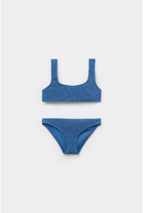 Maillot De Bain Deux Pièces Fille Crinkle Waves Bleu