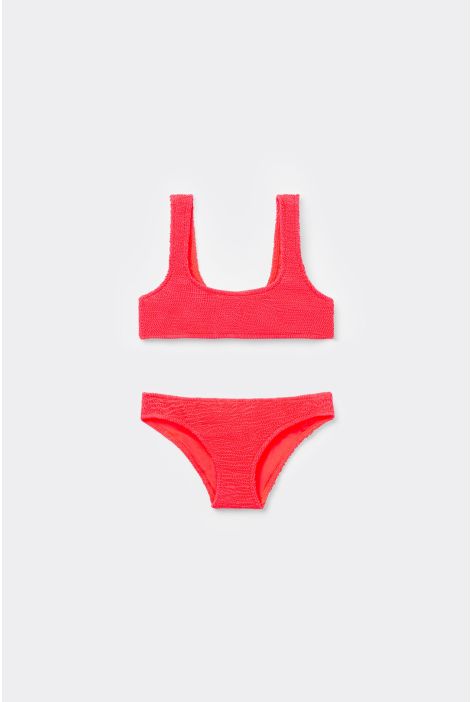Maillot De Bain Deux Pièces Fille Crinkle Waves Rouge