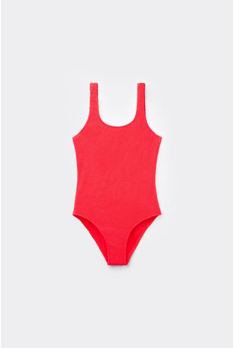 Maillot De Bain Une Pièce Fille Crinkle Waves Rouge