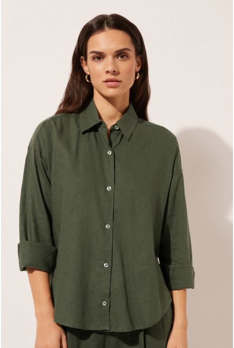 Chemisier Court En Lin Et Viscose Vert