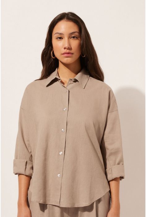 Chemisier Court En Lin Et Viscose Naturel