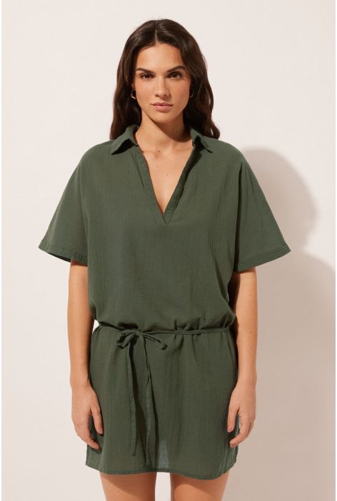 Caftan Court Avec Cordon De Serrage Vert