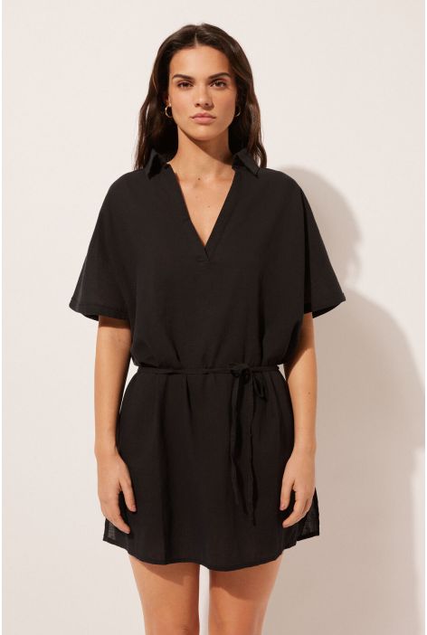 Caftan Court Avec Cordon De Serrage Noir
