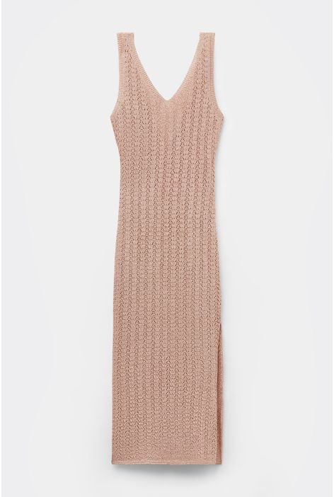 Robe Longue En Crochet Métallisé Blanc (avorio)