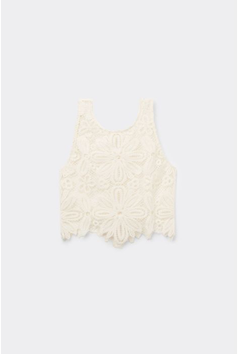 Haut En Crochet Motif Fleurs Naturel