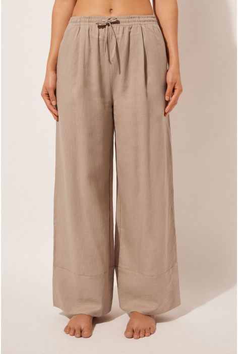 Pantalon Palazzo En Lin Et Viscose Naturel