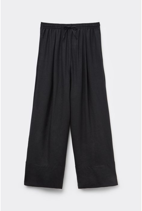 Pantalon Palazzo En Lin Et Viscose Noir
