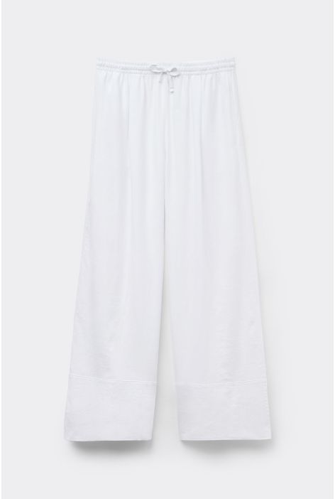 Pantalon Palazzo En Lin Et Viscose Blanc