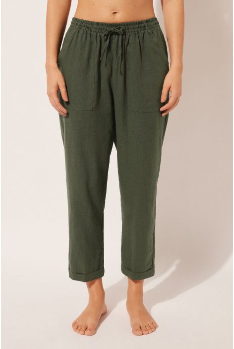 Pantalon En Lin Et Viscose Vert