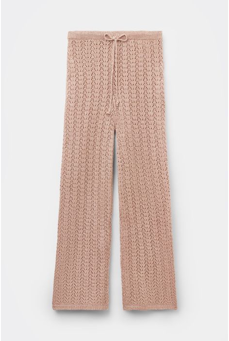 Pantalon Long En Crochet Métallisé Blanc (avorio)