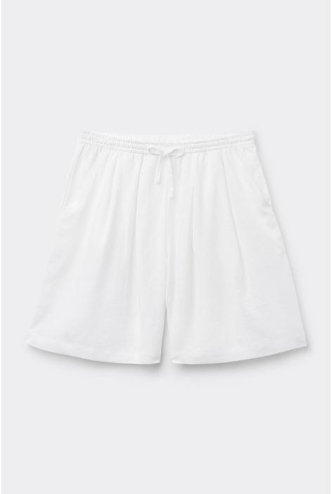 Bermuda En Lin Et Viscose Blanc