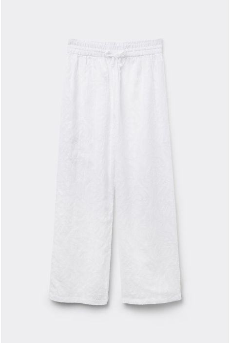 Pantalon Palazzo Jacquard Blanc