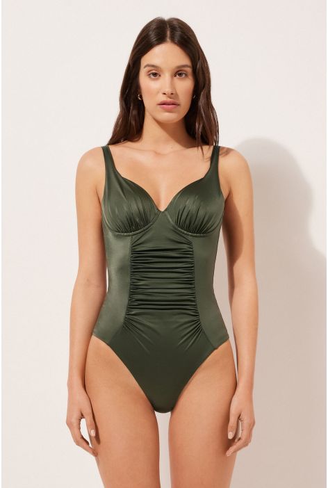Maillot Une Pièce Gainant Shiny Satin Vert