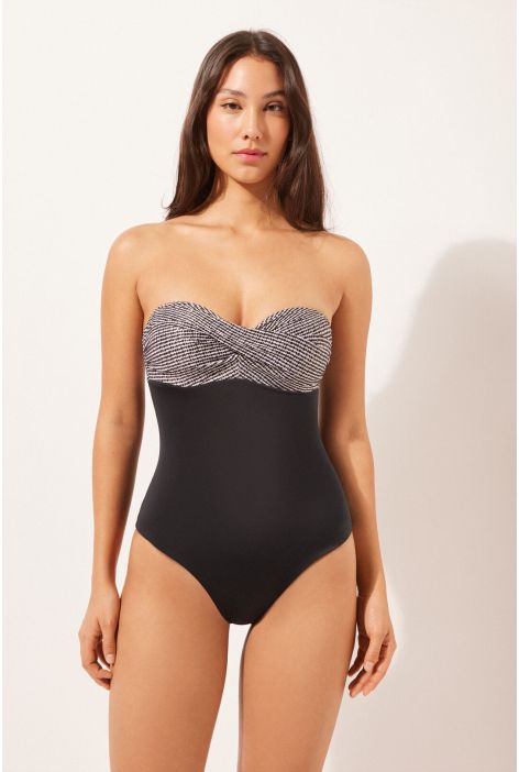 Maillot Une Pièce Gainant Black Dots Noir