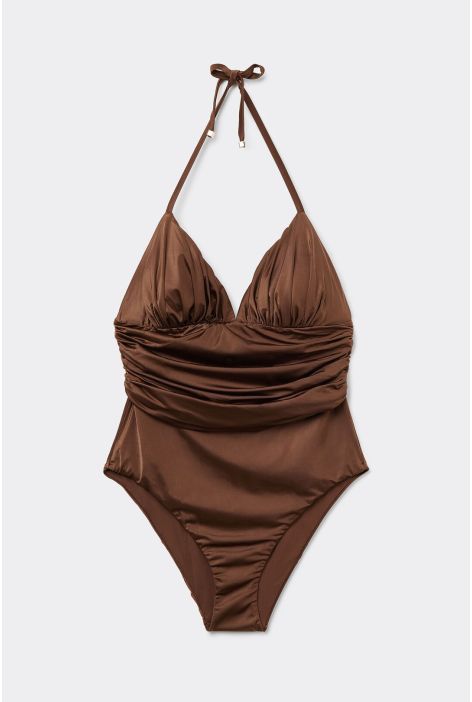 Maillot Une Pièce Shiny Satin Marron