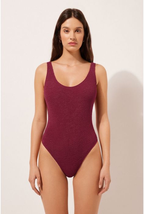 Maillot Une Pièce Échancré Crinkle Waves Rouge
