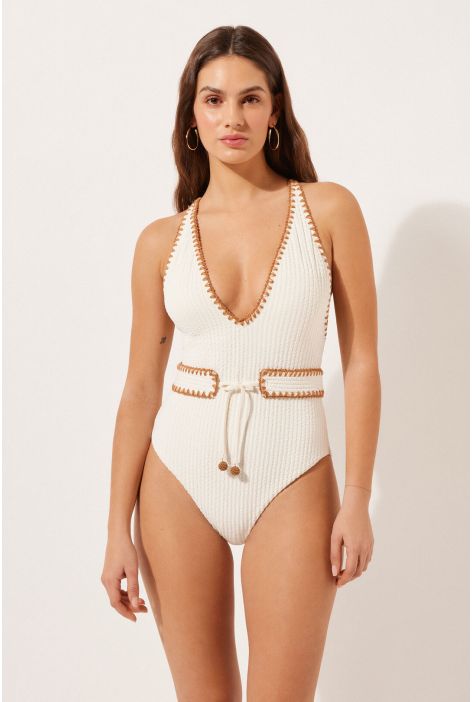 Maillot Une Pièce Bicolor Blanc
