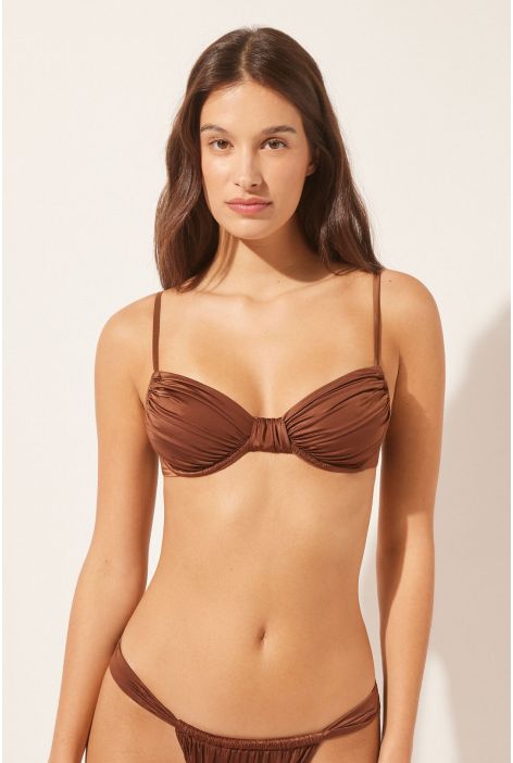 Haut De Maillot Balconnet Shiny Satin Marron