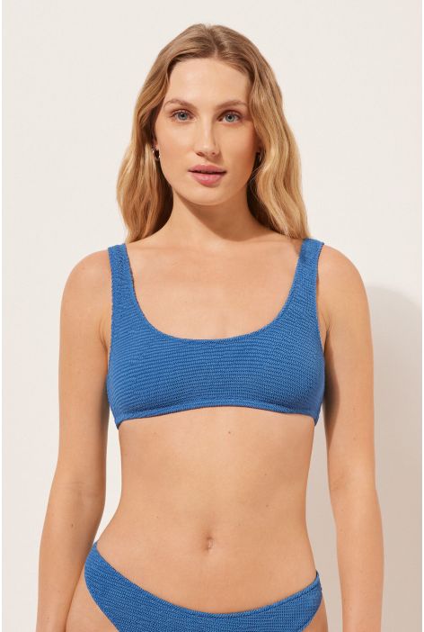 Haut De Maillot Brassière Crinkle Waves Bleu