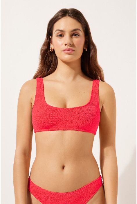 Haut De Maillot Brassière Crinkle Waves Rouge