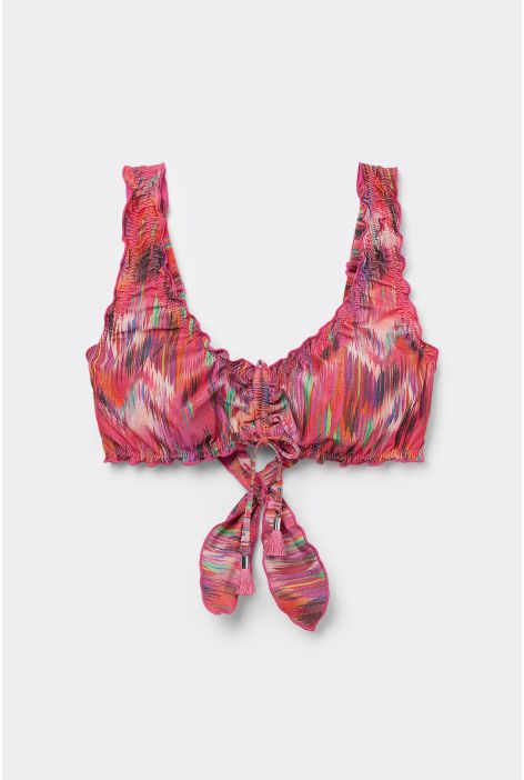 Haut De Maillot Brassière Multicolor Ethnic Rouge