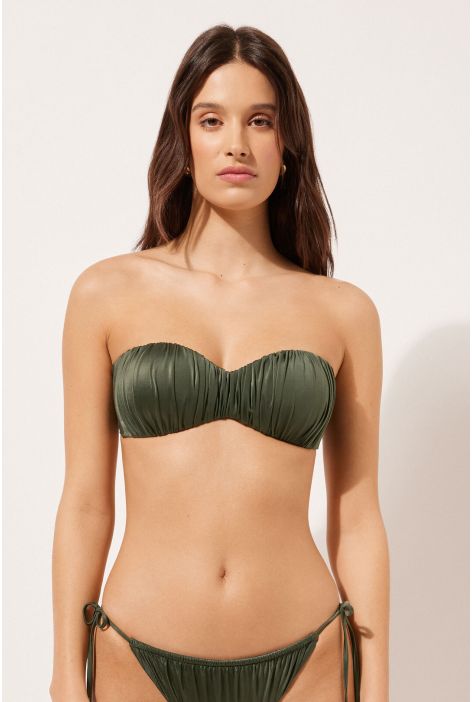 Haut De Maillot Bandeau Rembourré Progressif Shiny Satin Vert