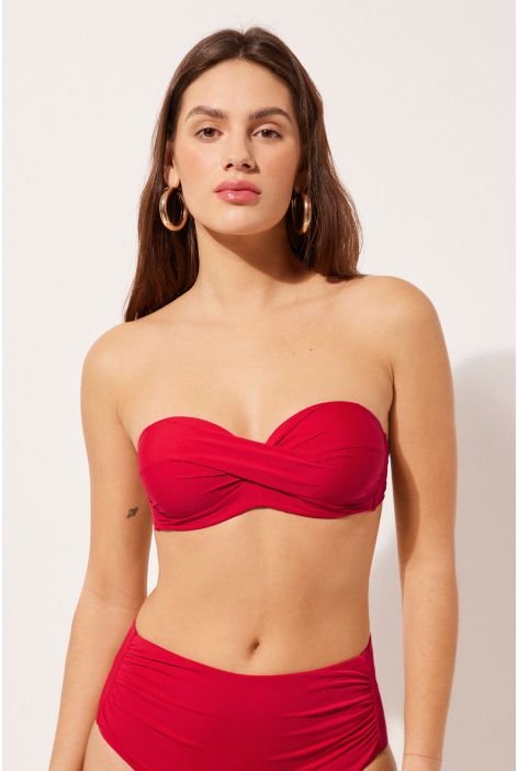 Bikini Bandeau Croisé À Rembourrage Léger Rouge