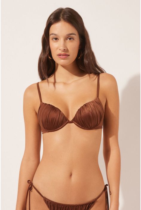 Haut De Maillot Push-up Shiny Satin Marron