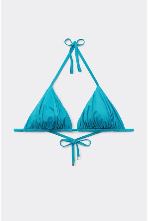 Haut De Maillot Triangle Rembourrage Amovible Shiny Satin Bleu Ciel