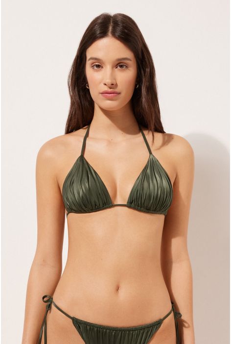 Haut De Maillot Triangle Rembourrage Amovible Shiny Satin Vert