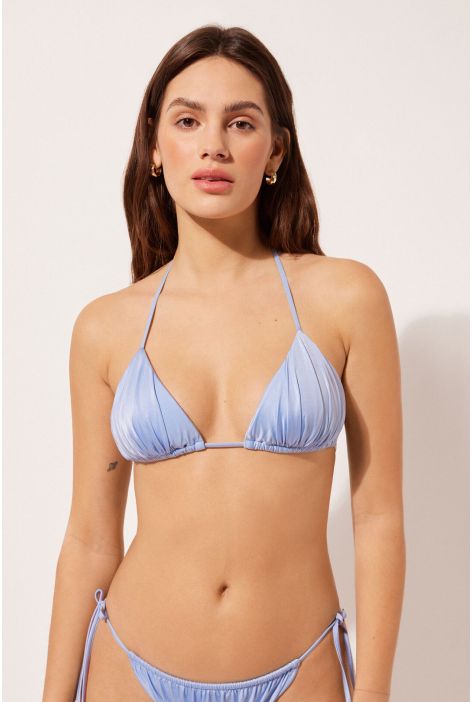 Haut De Maillot Triangle Rembourrage Amovible Shiny Satin Bleu Ciel