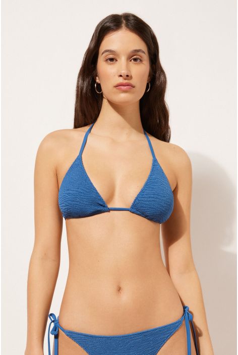Haut De Maillot Triangle À Rembourrage Amovible Crinkle Waves Bleu