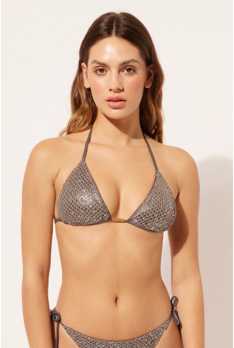 Haut De Maillot Triangle Rembourrage Amovible Glittering Net Gris