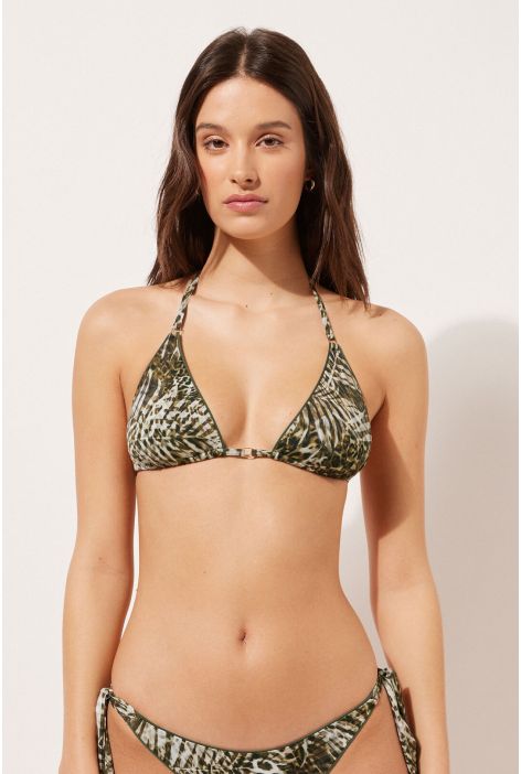 Haut De Maillot Triangle Tropical Animalier Vert