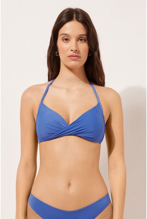 Haut De Maillot Triangle À Rembourrage Progressif Avec Croisement Indonesia Bleu