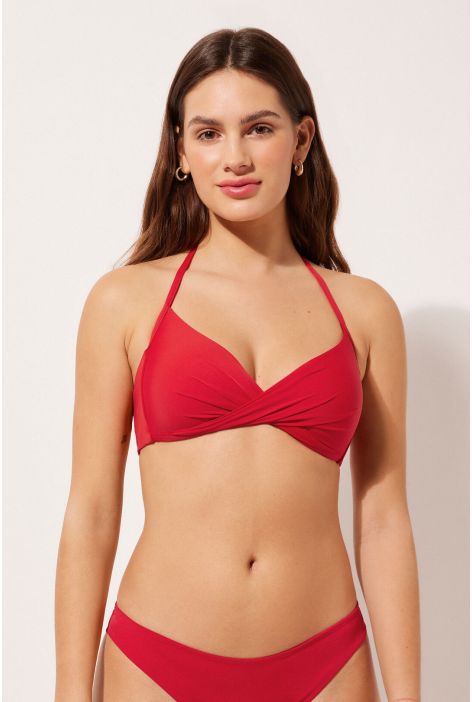 Bikini Triangle Croisé Devant À Rembourrage Progressif Rouge