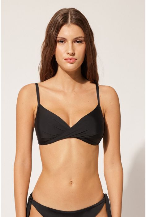Haut De Maillot Triangle À Rembourrage Progressif Avec Croisement Indonesia Noir