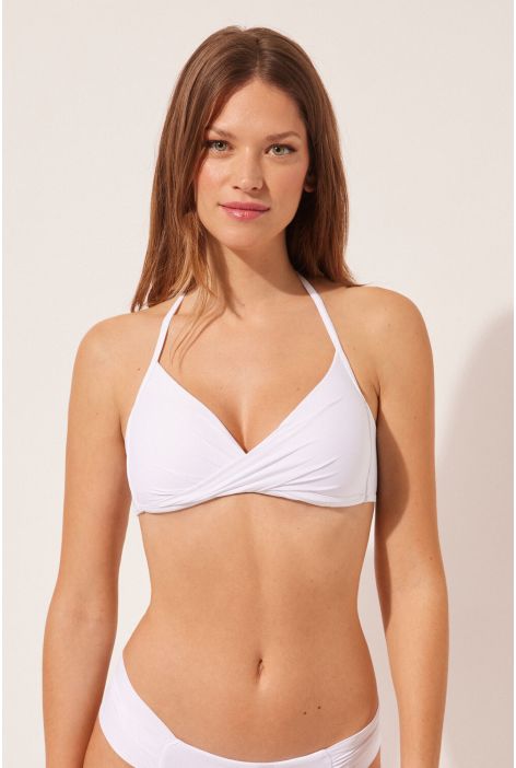 Haut De Maillot Triangle À Rembourrage Progressif Avec Croisement Indonesia Blanc
