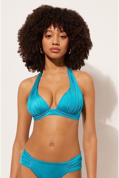 Haut De Maillot Triangle Rembourré Progressif Shiny Satin Bleu Ciel