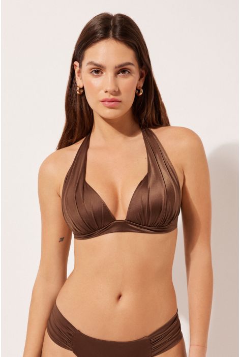 Haut De Maillot Triangle Rembourré Progressif Shiny Satin Marron