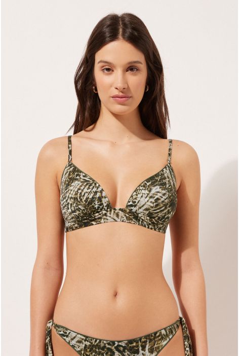 Haut De Maillot Triangle Rembourré Tropical Animalier Vert