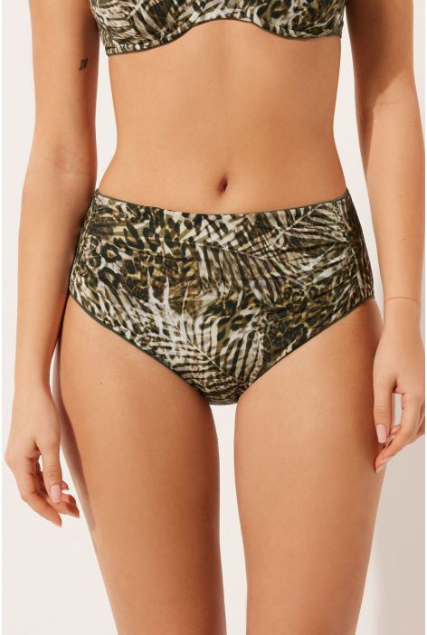 Bas De Maillot Taille Haute Gainant Tropical Animalier Vert