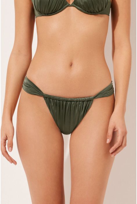 Bas De Maillot Brésilien Avec Liens Fins Shiny Satin Vert