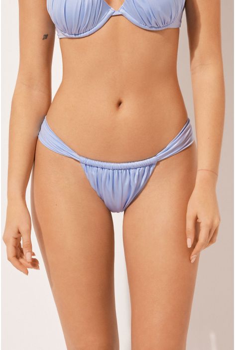 Bas De Maillot Brésilien Avec Liens Fins Shiny Satin Bleu Ciel