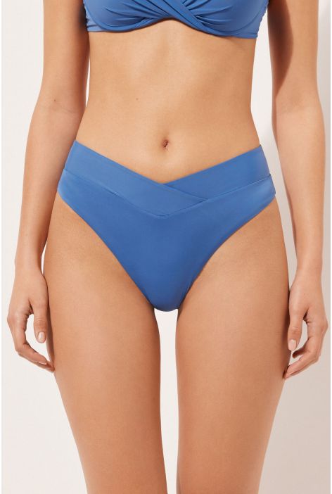 Bas De Maillot Brésilien Taille Haute Avec Coupe En V Indonesia Bleu