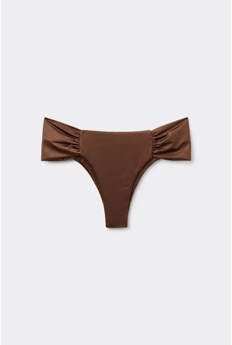 Bas De Maillot Brésilien Avec Drapé Shiny Satin Marron
