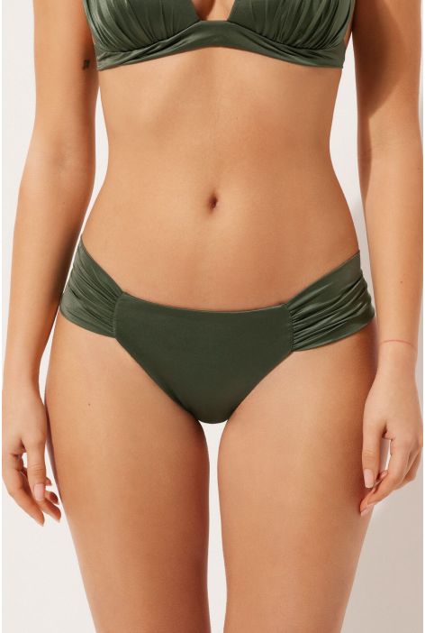 Bas De Maillot Brésilien Avec Drapé Shiny Satin Vert