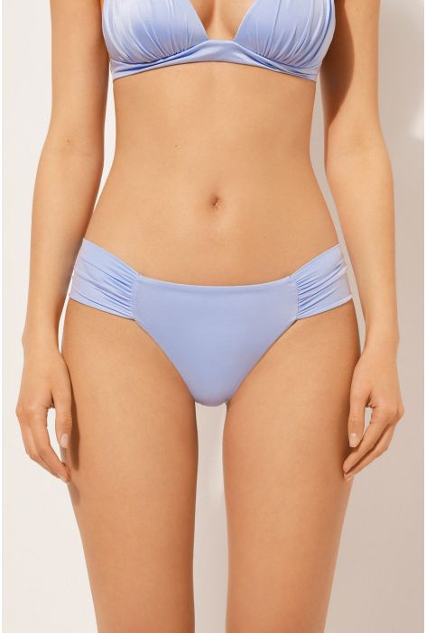 Bas De Maillot Brésilien Avec Drapé Shiny Satin Bleu Ciel