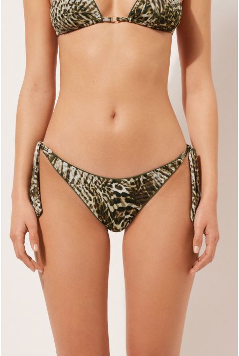 Bas De Maillot Brésilien Avec Nœuds Tropical Animalier Vert