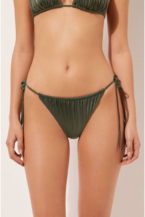 Bas De Maillot Brésilien À Lanières Shiny Satin Vert